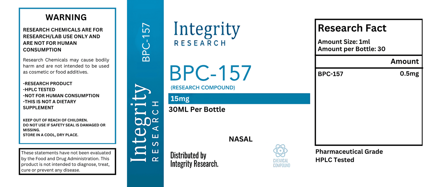 Integrity Research - BPC - 157 (Nasal Spray) - 0.5mg/ml 15mg/30ml - Peptides - Animal Supps | Sports Nutrition & Supplement Store | Vineland, NJ