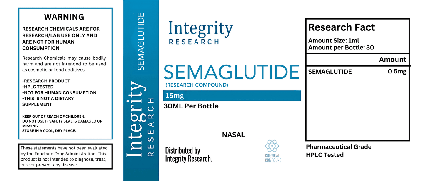 Integrity Research - Semaglutide (Nasal Spray) - 0.5mg/ml 15mg/30ml - Peptides - Animal Supps | Sports Nutrition & Supplement Store | Vineland, NJ