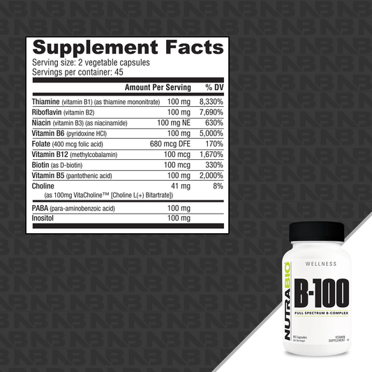 NutraBio - Vitamin B - 100 Complex - 45serv - Vitamin & Mineral - Animal Supps | Sports Nutrition & Supplement Store | Vineland, NJ
