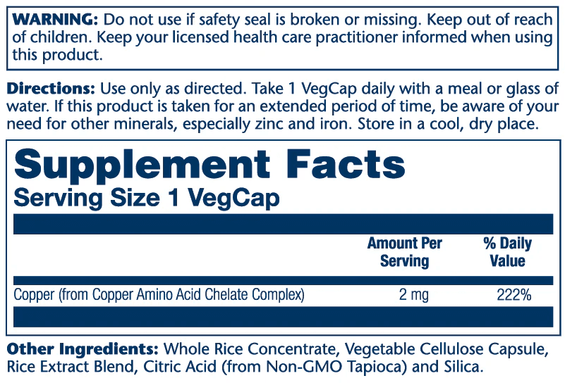 Solaray - Copper - 2mg 100ct - Vitamin & Mineral - Animal Supps | Sports Nutrition & Supplement Store | Vineland, NJ