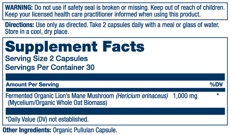 Solaray - Fermented Lion's Mane - 1000mg 60ct - Nootropic - Animal Supps | Sports Nutrition & Supplement Store | Vineland, NJ