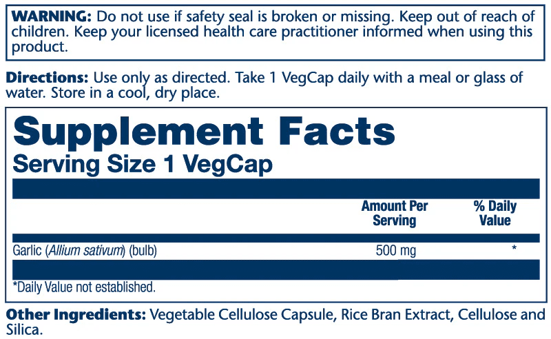 Solaray - Garlic Bulb - 100ct 500mg - Herbal Supplement - Animal Supps | Sports Nutrition & Supplement Store | Vineland, NJ