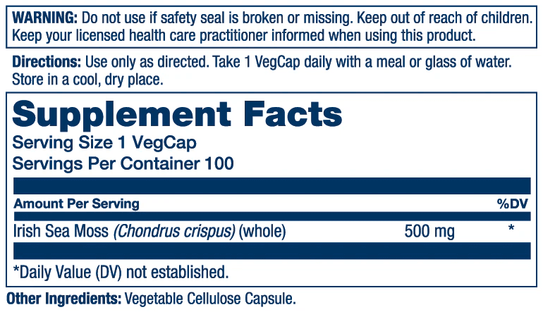 Solaray - Irish Sea Moss - 500mg 100ct - Herbal Supplement - Animal Supps | Sports Nutrition & Supplement Store | Vineland, NJ