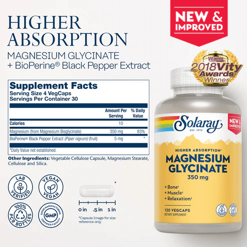 Solaray - Magnesium Glycinate 350mg - Magnesium - Animal Supps | Sports Nutrition & Supplement Store | Vineland, NJ