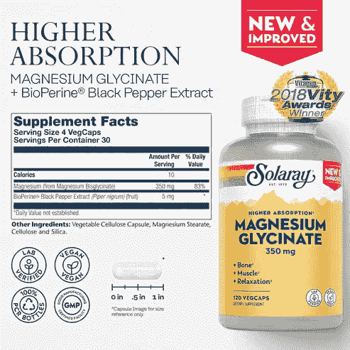 Solaray - Magnesium Glycinate 350mg - Magnesium - Animal Supps | Sports Nutrition & Supplement Store | Vineland, NJ