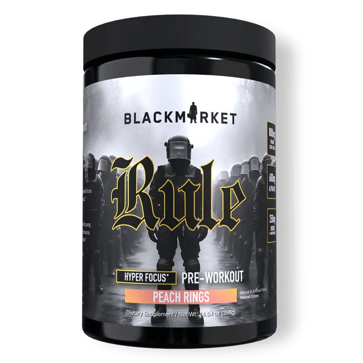 Black Market - RULE - Peach Rings 20/40serv - Pre - Workout - Animal Supps | Sports Nutrition & Supplement Store | Vineland, NJ
