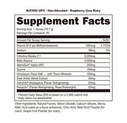 BuckedUp - Stim Free Pre - Workout - Raspberry Lime Ricky 30serv - Pre - Workout - Animal Supps | Sports Nutrition & Supplement Store | Vineland, NJ