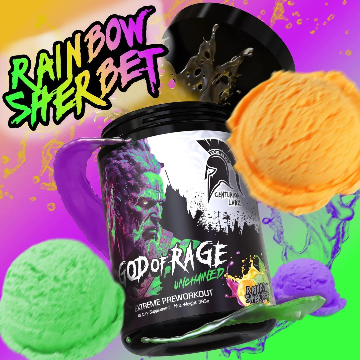 Centurion Labz - God of Rage Unchained - Rainbow Sherbet 25serv - Pre - Workout - Animal Supps | Sports Nutrition & Supplement Store | Vineland, NJ