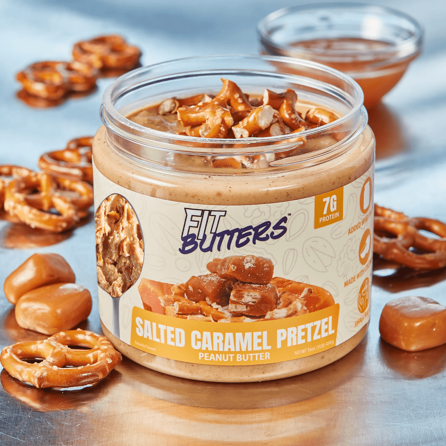 Fit Butters - Salted Caramel Pretzel (Peanut Butter) 16oz - Food/Snacks - Animal Supps | Sports Nutrition & Supplement Store | Vineland, NJ