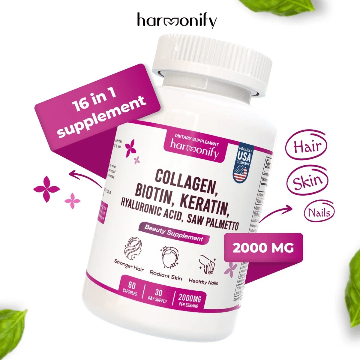 Harmonify - Collagen Biotin Keratin Hair, Skin & Nails Formula - 60ct - Vitamin & Mineral - Animal Supps | Sports Nutrition & Supplement Store | Vineland, NJ