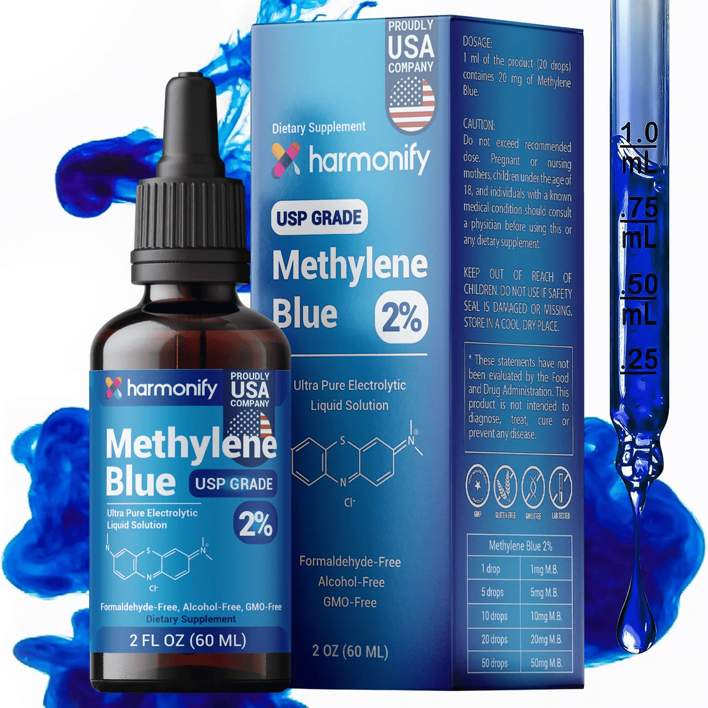 Harmonify - Methylene Blue USP Liquid - 2% 60ml - Herbal Supplement - Animal Supps | Sports Nutrition & Supplement Store | Vineland, NJ