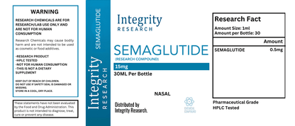 Integrity Research - Semaglutide (Nasal Spray) - 0.5mg/ml 15mg/30ml - Peptides - Animal Supps | Sports Nutrition & Supplement Store | Vineland, NJ