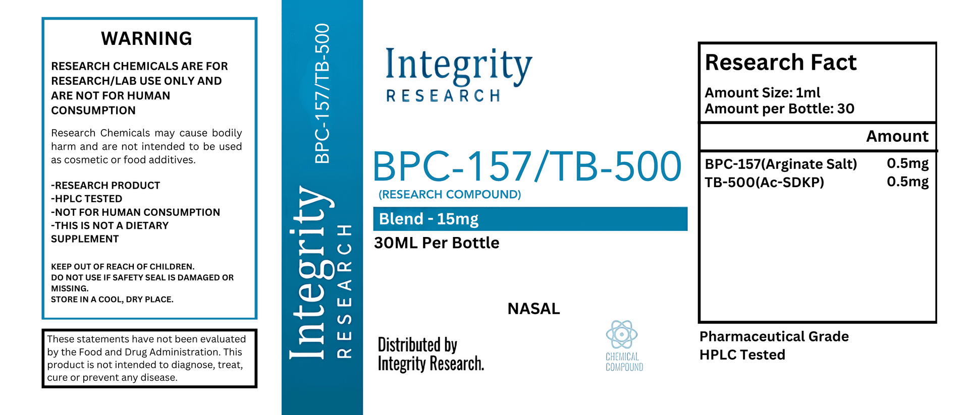 Integrity Research - TB - 500/BPC - 157 (Nasal Spray) - 1mg (0.5mg+0.5mg)/ml 30mg (15mg+15mg)/30ml - Peptides - Animal Supps | Sports Nutrition & Supplement Store | Vineland, NJ