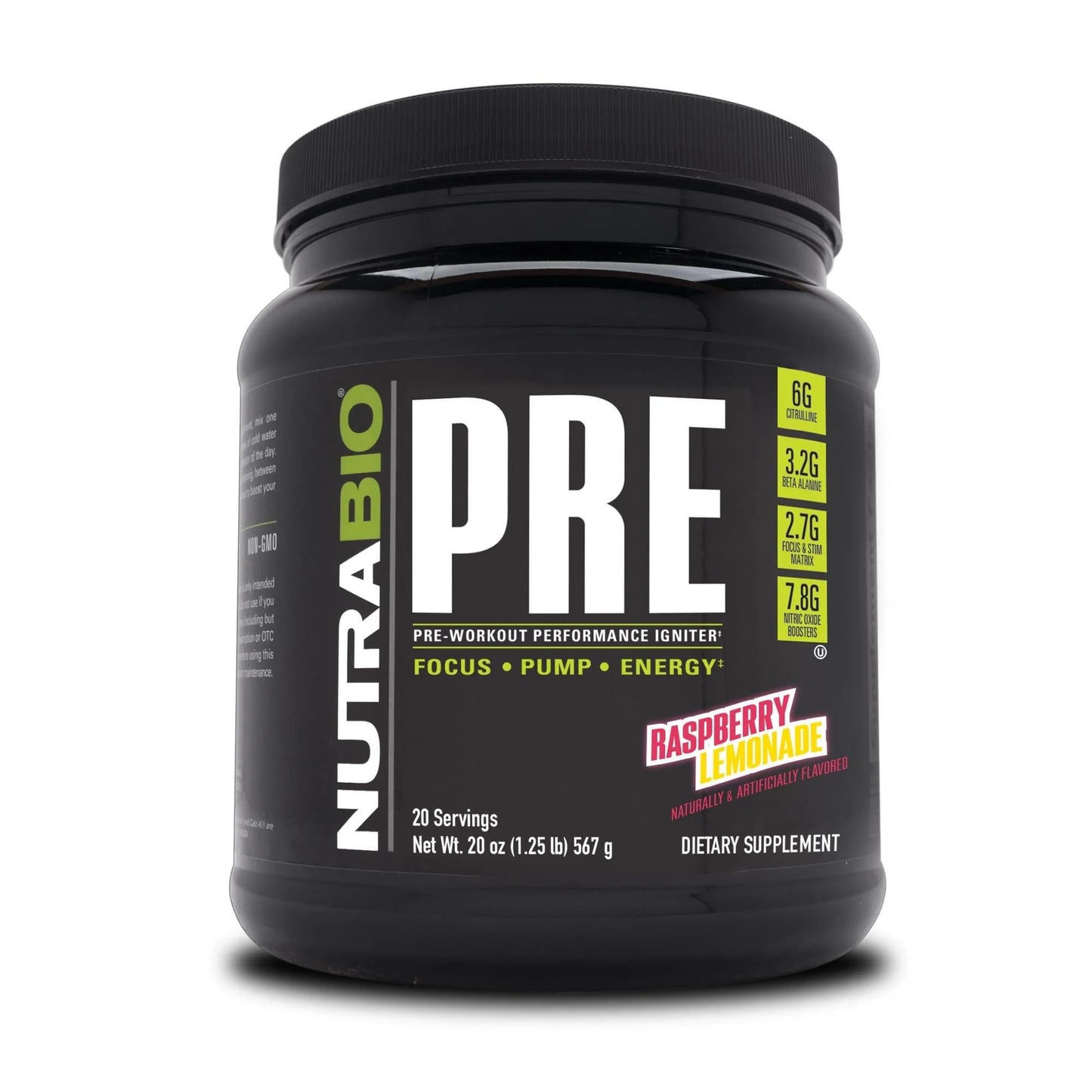 NutraBio - PRE Workout - Raspberry Lemonade 20serv - Pre - Workout - Animal Supps | Sports Nutrition & Supplement Store | Vineland, NJ