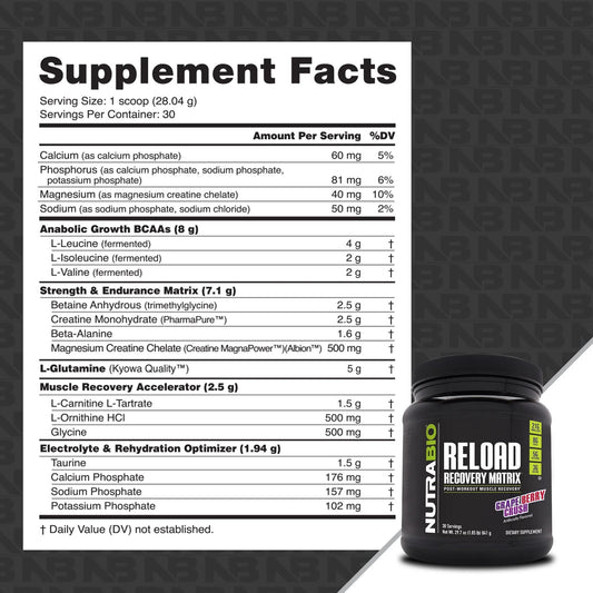 NutraBio - Reload - Kiwi Strawberry 30serv - Recovery - Animal Supps | Sports Nutrition & Supplement Store | Vineland, NJ