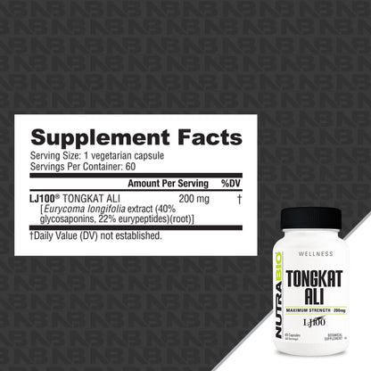 NutraBio - Tongkat Ali LJ100 (200mg) - Hormonal Support - Animal Supps | Sports Nutrition & Supplement Store | Vineland, NJ