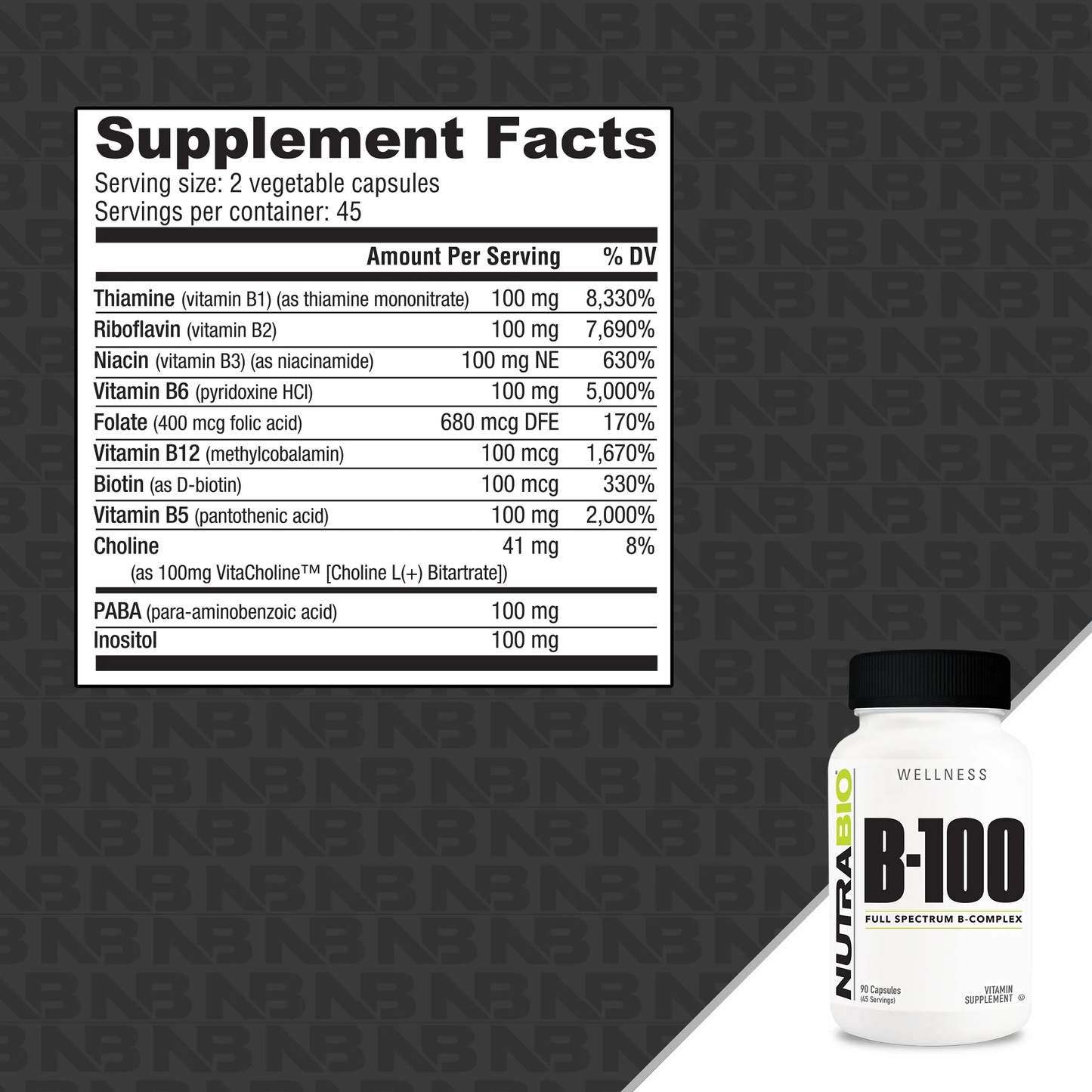 NutraBio - Vitamin B - 100 Complex - Vitamin & Mineral - Animal Supps | Sports Nutrition & Supplement Store | Vineland, NJ