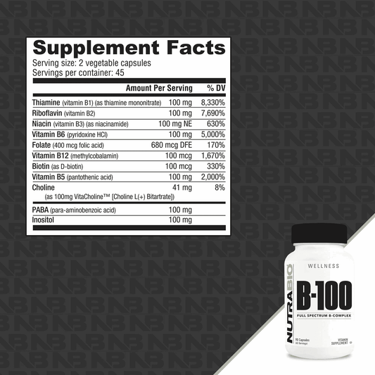 NutraBio - Vitamin B - 100 Complex - 45serv - Vitamin & Mineral - Animal Supps | Sports Nutrition & Supplement Store | Vineland, NJ