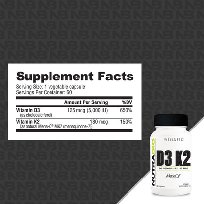 NutraBio - Vitamin D3 & K2 - 60ct - Vitamin & Mineral - Animal Supps | Sports Nutrition & Supplement Store | Vineland, NJ