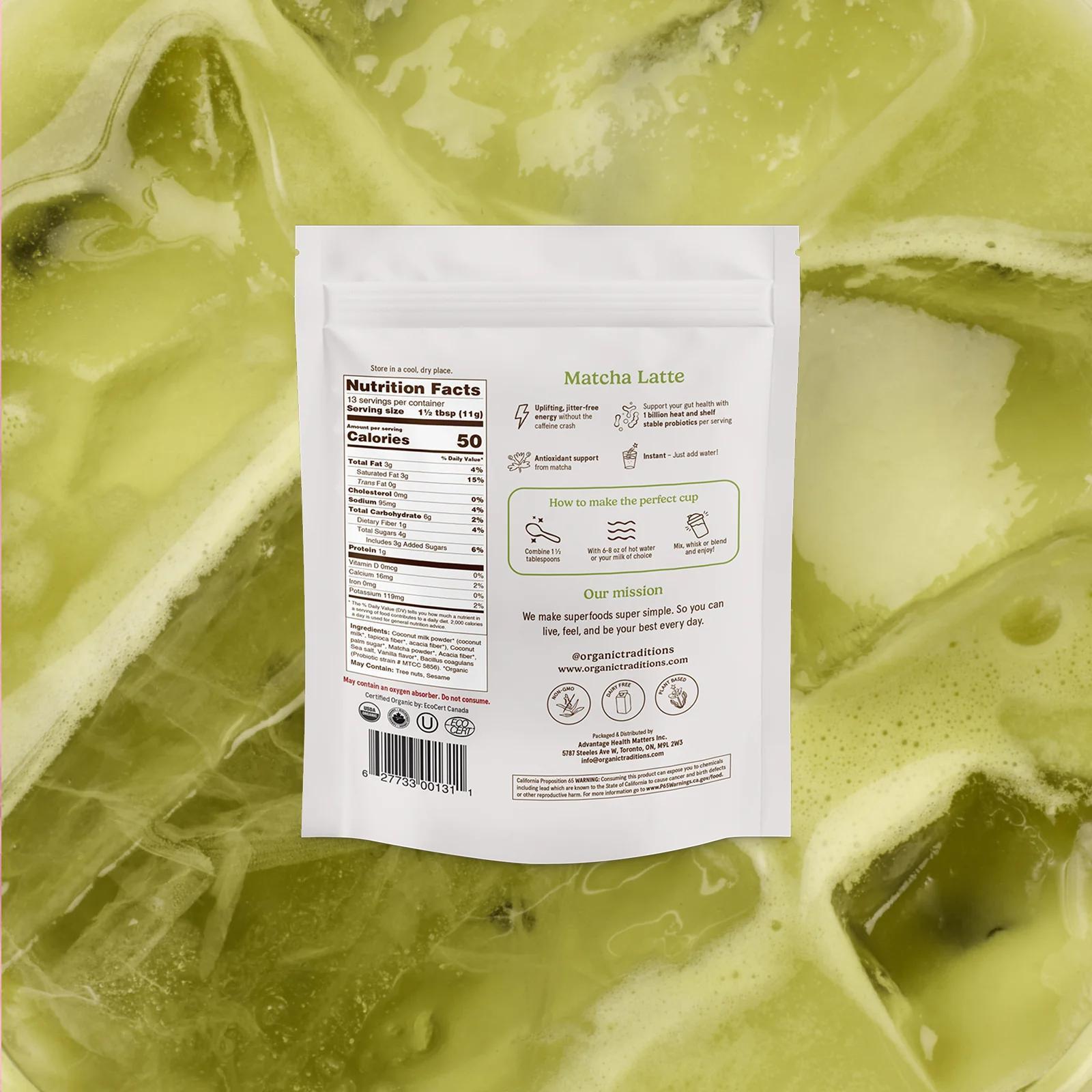 Organic Traditions Superfoods - Matcha Latte with Probiotics - 1 - Bag - Matcha - Animal Supps | Sports Nutrition & Supplement Store | Vineland, NJ