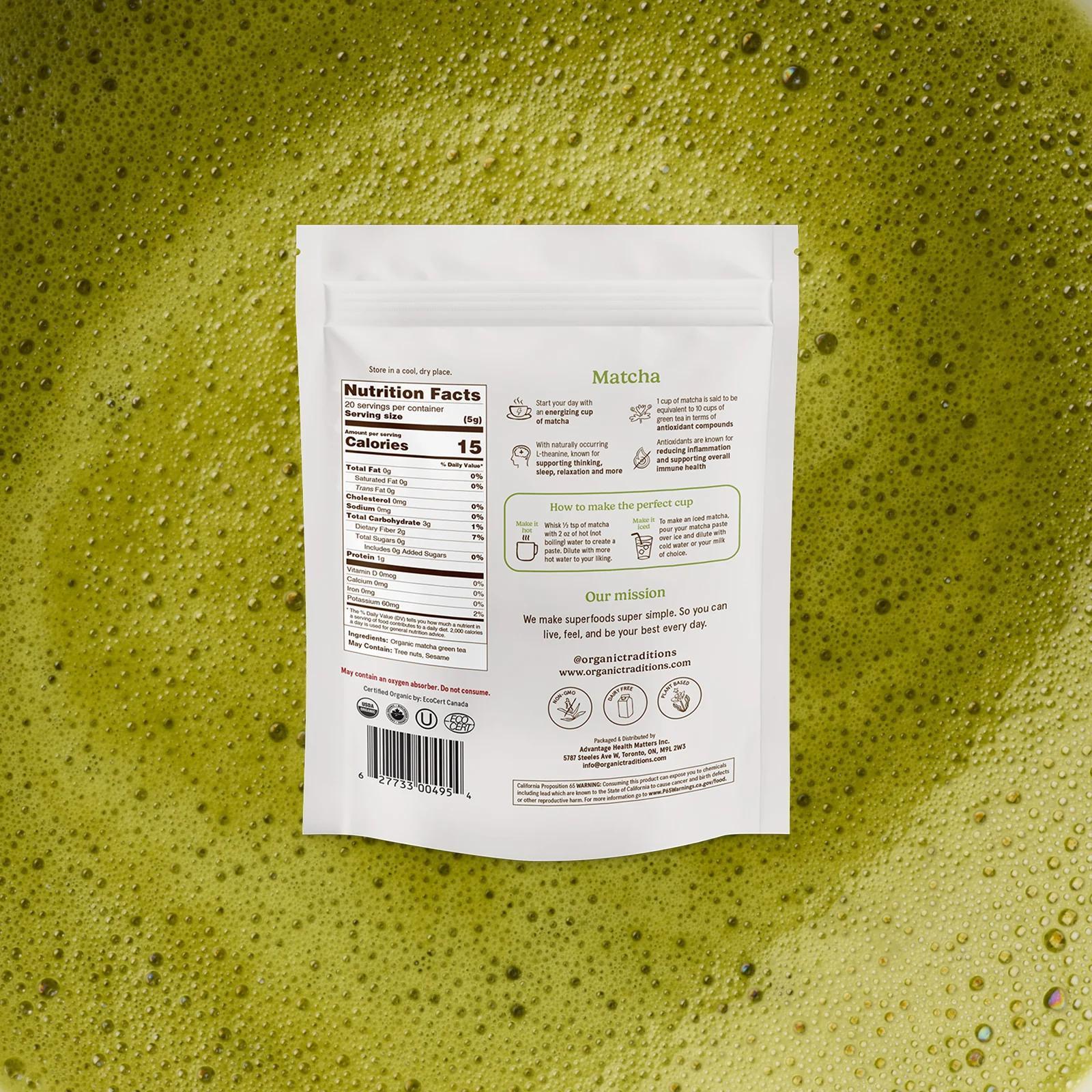 Organic Traditions Superfoods – Premium Matcha Tea - 1 - Bag - Matcha - Animal Supps | Sports Nutrition & Supplement Store | Vineland, NJ
