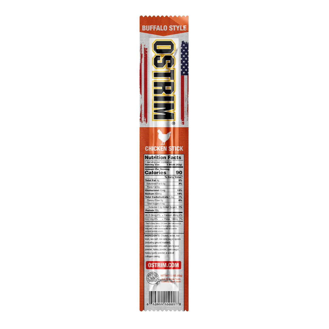 Ostrim - Chicken Meat Sticks - Buffalo Style Single - Meat Snacks - Animal Supps | Supplement, Sports Nutrition, and Vitamin Shop | Vineland NJ
