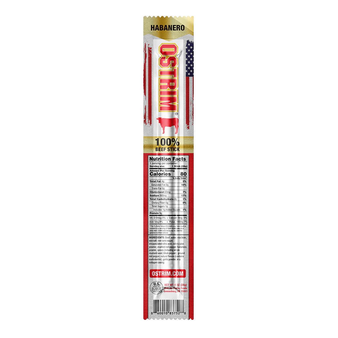 Ostrim - Grass - Fed Beef Sticks - Habanero Single - Meat Snacks - Animal Supps | Supplement, Sports Nutrition, and Vitamin Shop | Vineland NJ