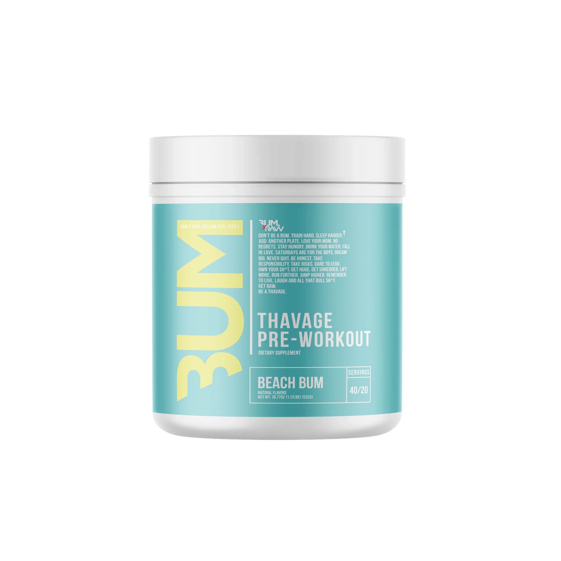 Raw - CBUM Thavage Pre - Workout - Beach Bum 20/40serv - Pre - Workout - Animal Supps | Sports Nutrition & Supplement Store | Vineland, NJ