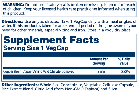 Solaray - Copper - 2mg 100ct - Vitamin & Mineral - Animal Supps | Sports Nutrition & Supplement Store | Vineland, NJ