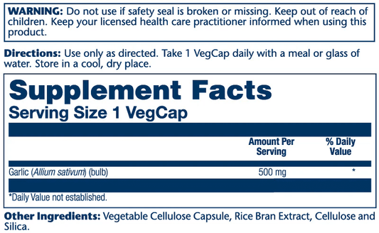 Solaray - Garlic Bulb - 100ct 500mg - Herbal Supplement - Animal Supps | Sports Nutrition & Supplement Store | Vineland, NJ