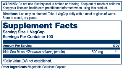 Solaray - Irish Sea Moss - 500mg 100ct - Herbal Supplement - Animal Supps | Sports Nutrition & Supplement Store | Vineland, NJ