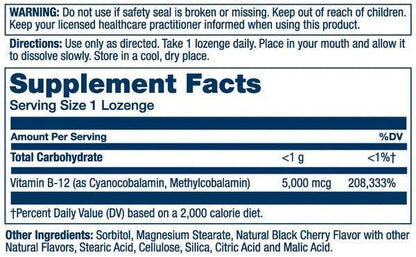 Solaray - Vitamin B-12 5000mcg - 30caps - Vitamin & Mineral -Animal Supps | Supplement, Sports Nutrition, and Vitamin Shop | Vineland NJ