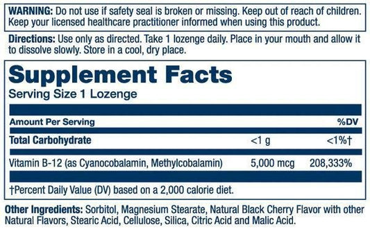 Solaray - Vitamin B-12 5000mcg - 30caps - Vitamin & Mineral -Animal Supps | Supplement, Sports Nutrition, and Vitamin Shop | Vineland NJ